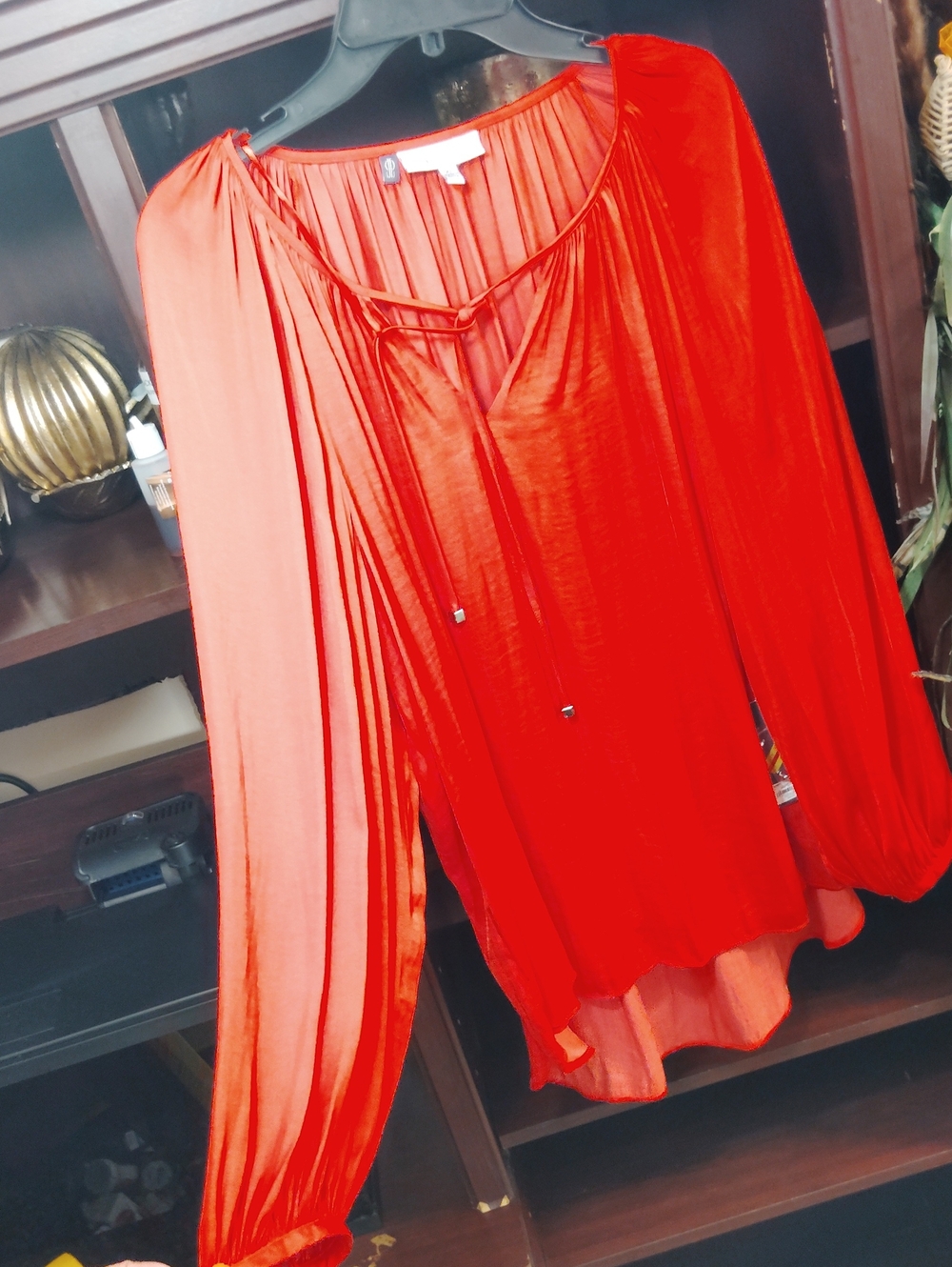 Jennifer Lopez Vibrant Red Long-Sleeve Peasant Blouse